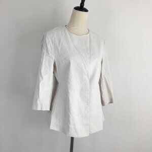 THEORY Natural Wash Linen Blend BRANEVE 3/4 Sleeve Hidden Button Blazer Jacket